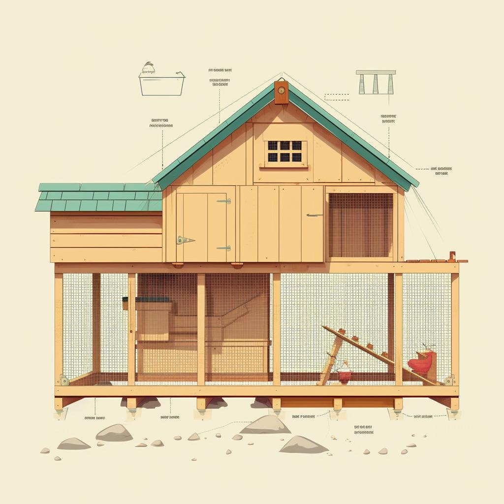 A blueprint of a chicken coop with designated areas